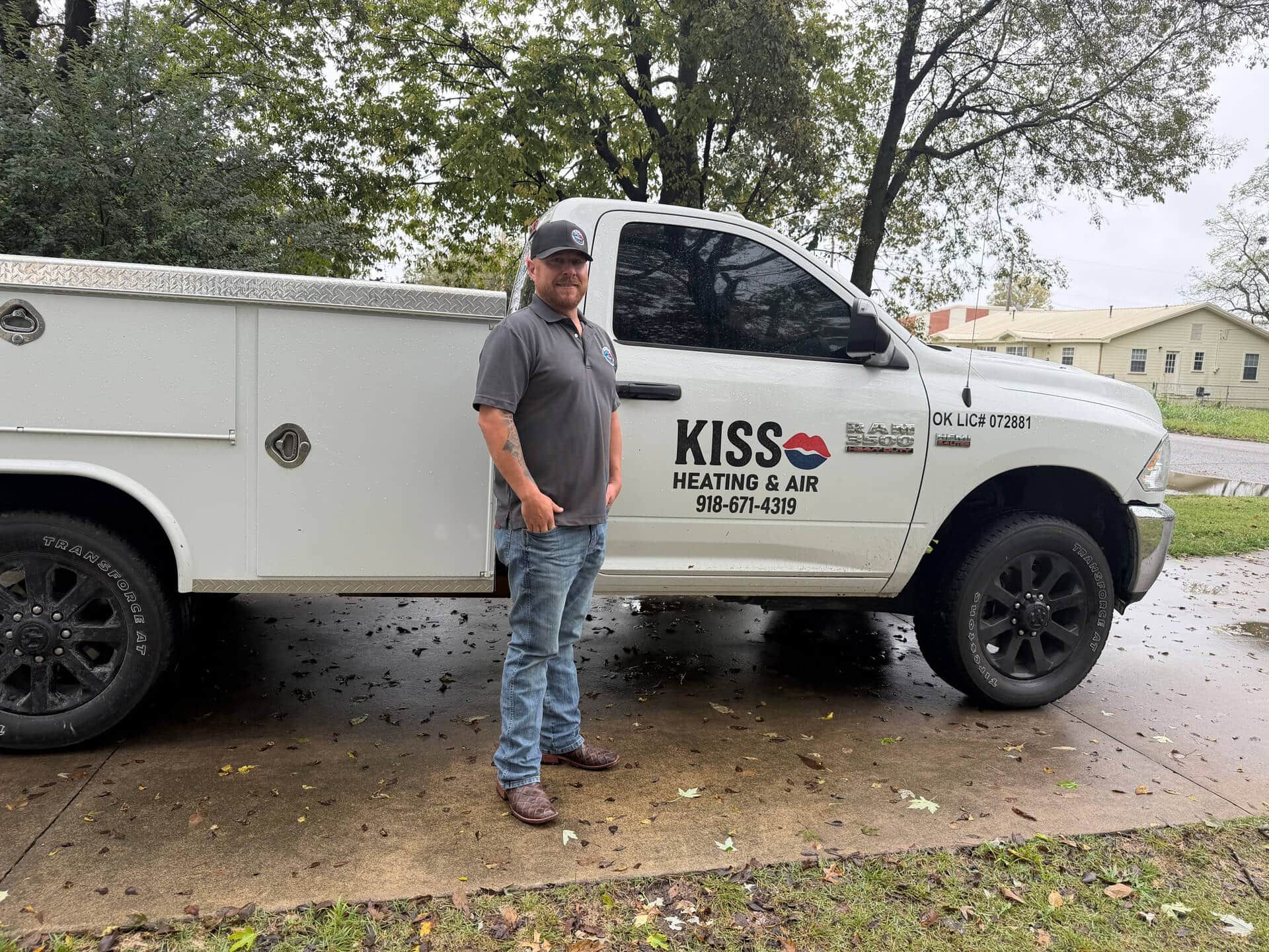 KISS Heating and Air service truck on a Tulsa job